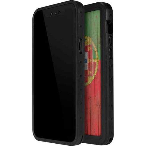 Portuguese Flag Dark Wood iPhone 15 Plus Waterproof Case